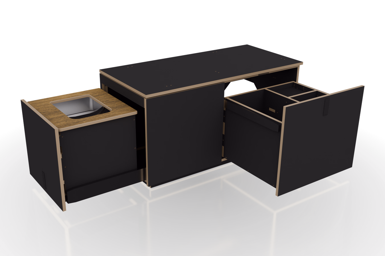 CAD-Render — Bankmodul mit geöffneter Schublade