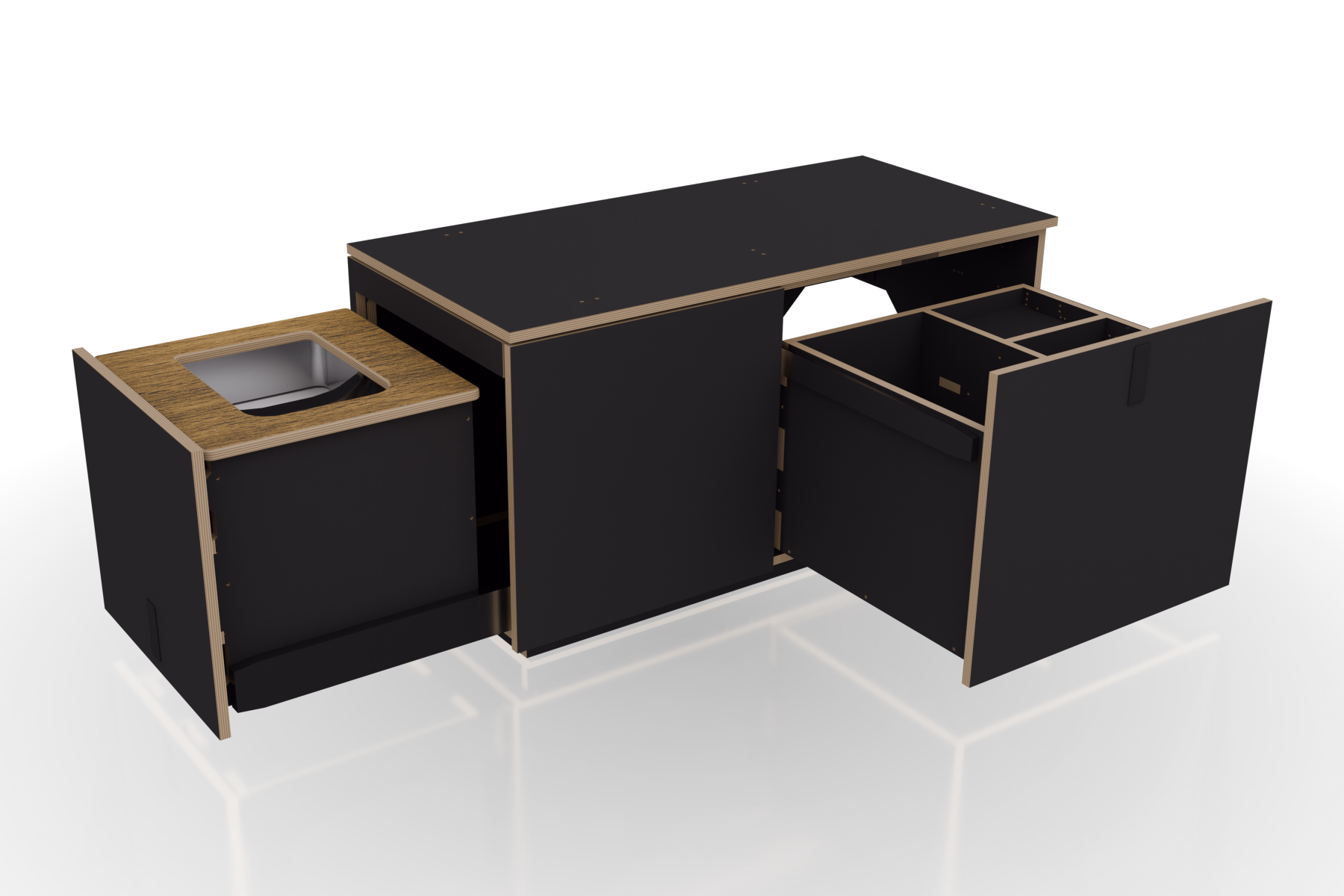 CAD-Render — Bankmodul mit geöffneter Schublade