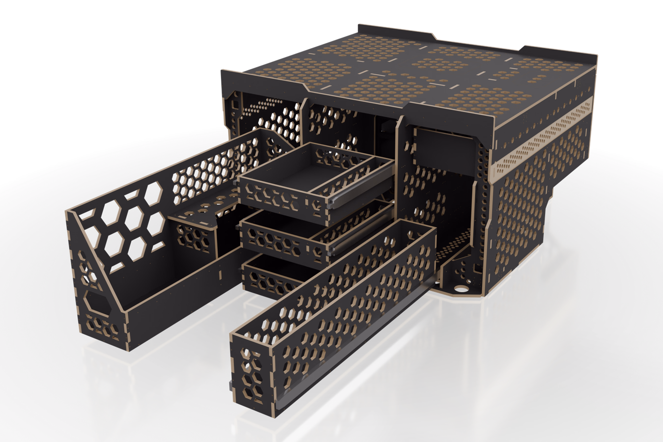 CAD-Render — Heckmodul, hintere Auszüge geöffnet